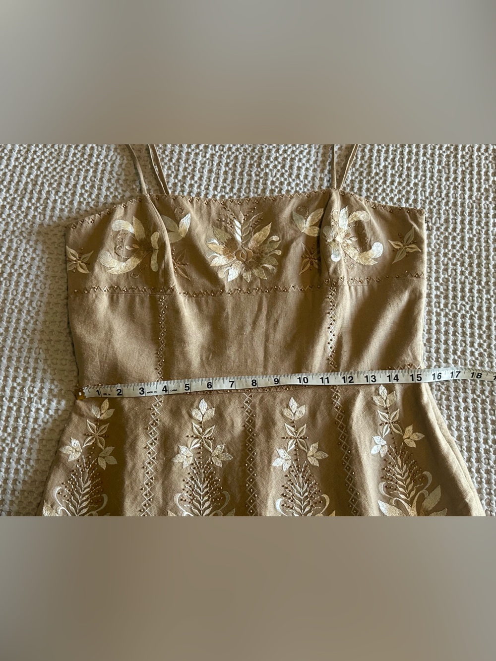 ANTONIO MELANI  Linen Blend Tan Embroider Dress. Size 10 - Picture 8 of 14